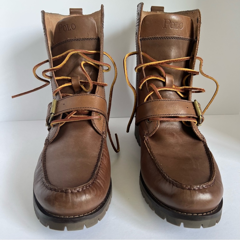 Polo Ralph Lauren Men’s Brown Leather Ranger Boots Lug Sole Size 12